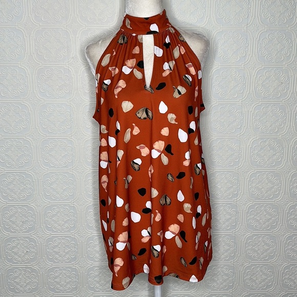 THE LIMITED | Printed Halter Top, Color is Rust with a Petal Design - Picture 2 of 9